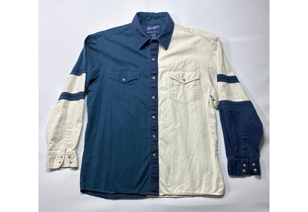 Vintage Wrangler Western Shirts Men's Pearl Snap Color Block Shirt‎ - Size L
